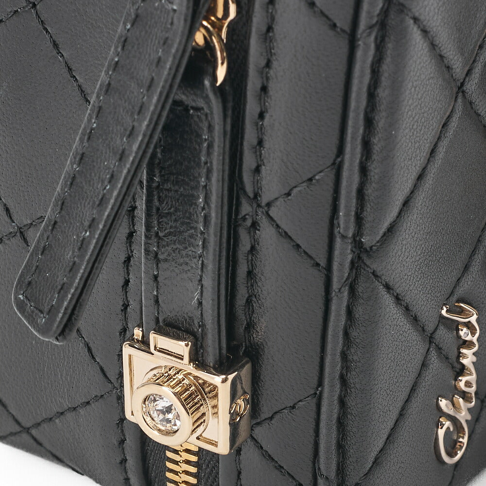 CHANEL Chain Shoulder Bag Matelasse Camera Bag Lambskin Black Gold-Tone Hardware Pre-Owned