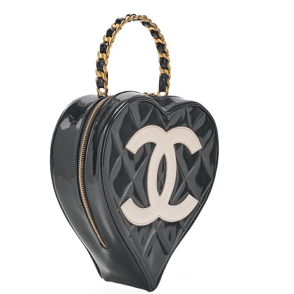 CHANEL Handbag Matelasse Coco Mark Heart Canvas Black Gold-Tone Hardware Pre-Owned
