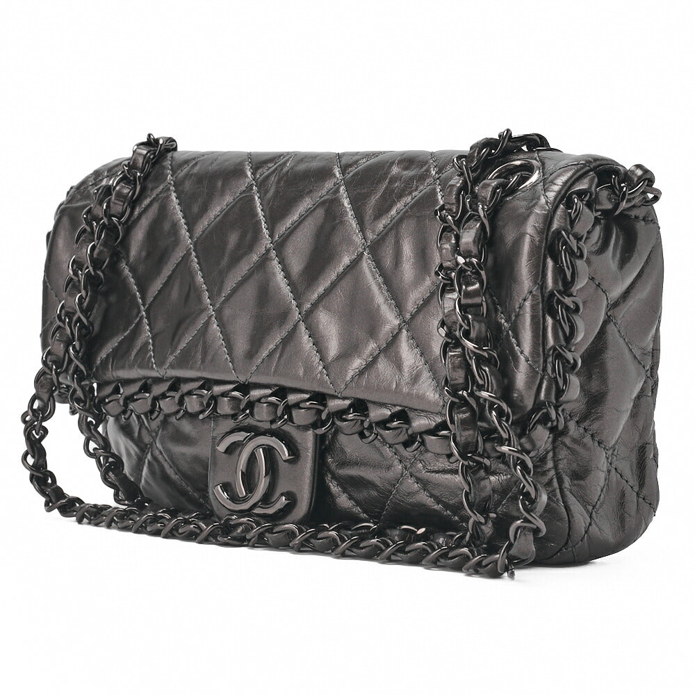 CHANEL Shoulder Bag, Matelasse, Vintage Calf, Black, Black Metal Hardware, Pre-Owned