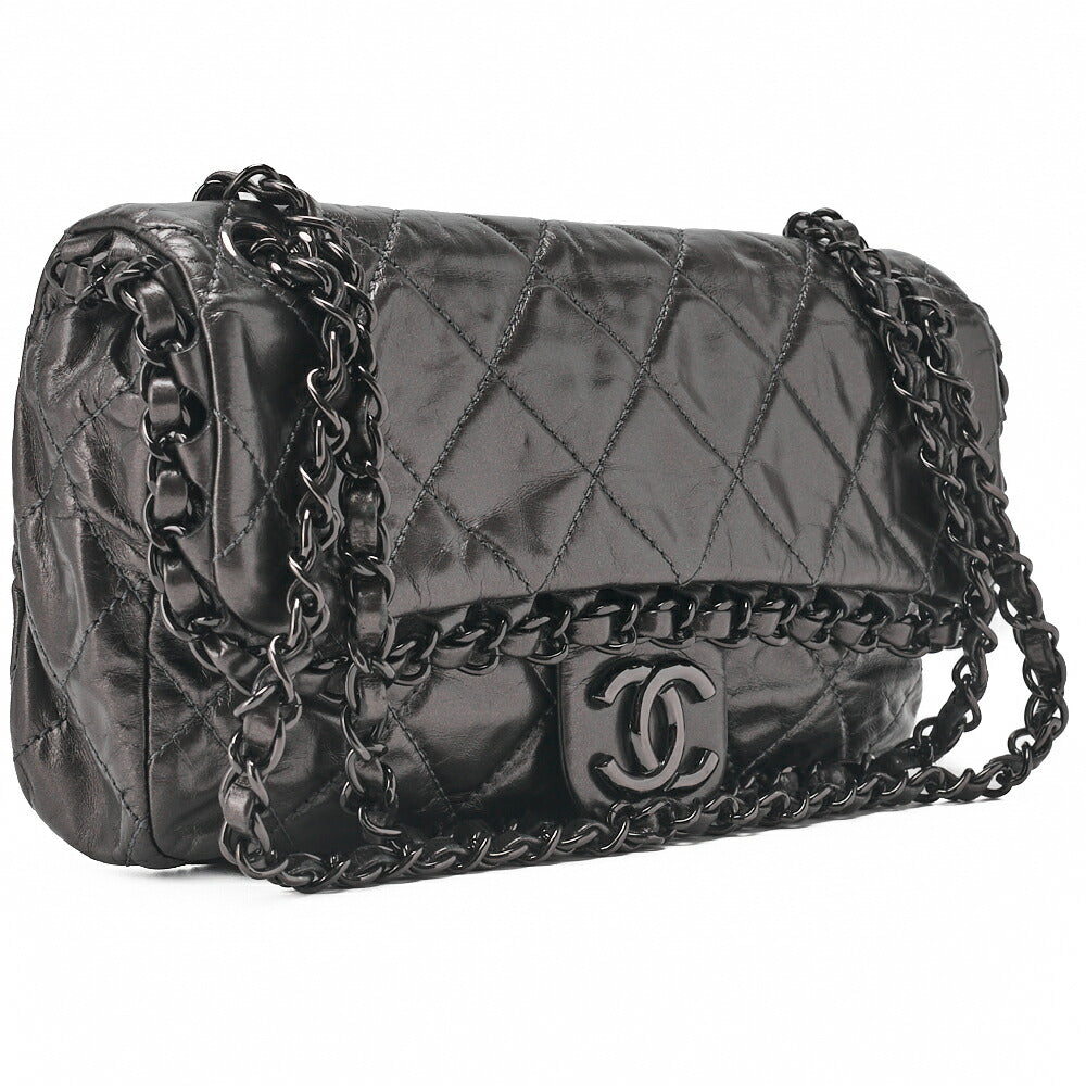 CHANEL Shoulder Bag, Matelasse, Vintage Calf, Black, Black Metal Hardware, Pre-Owned