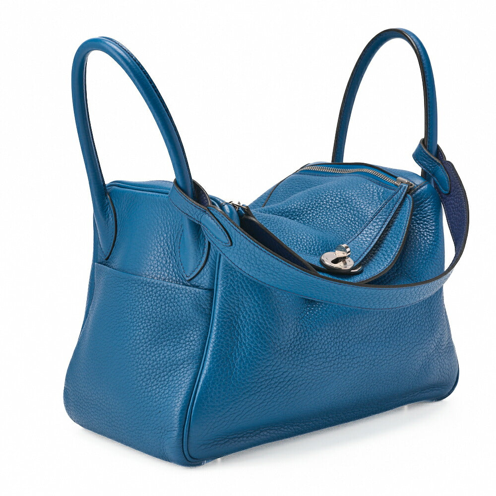 HERMES Lindy 30 2WAY Shoulder Bag Tryon Clemence Blue Iris Silver-Tone Hardware Pre-Owned