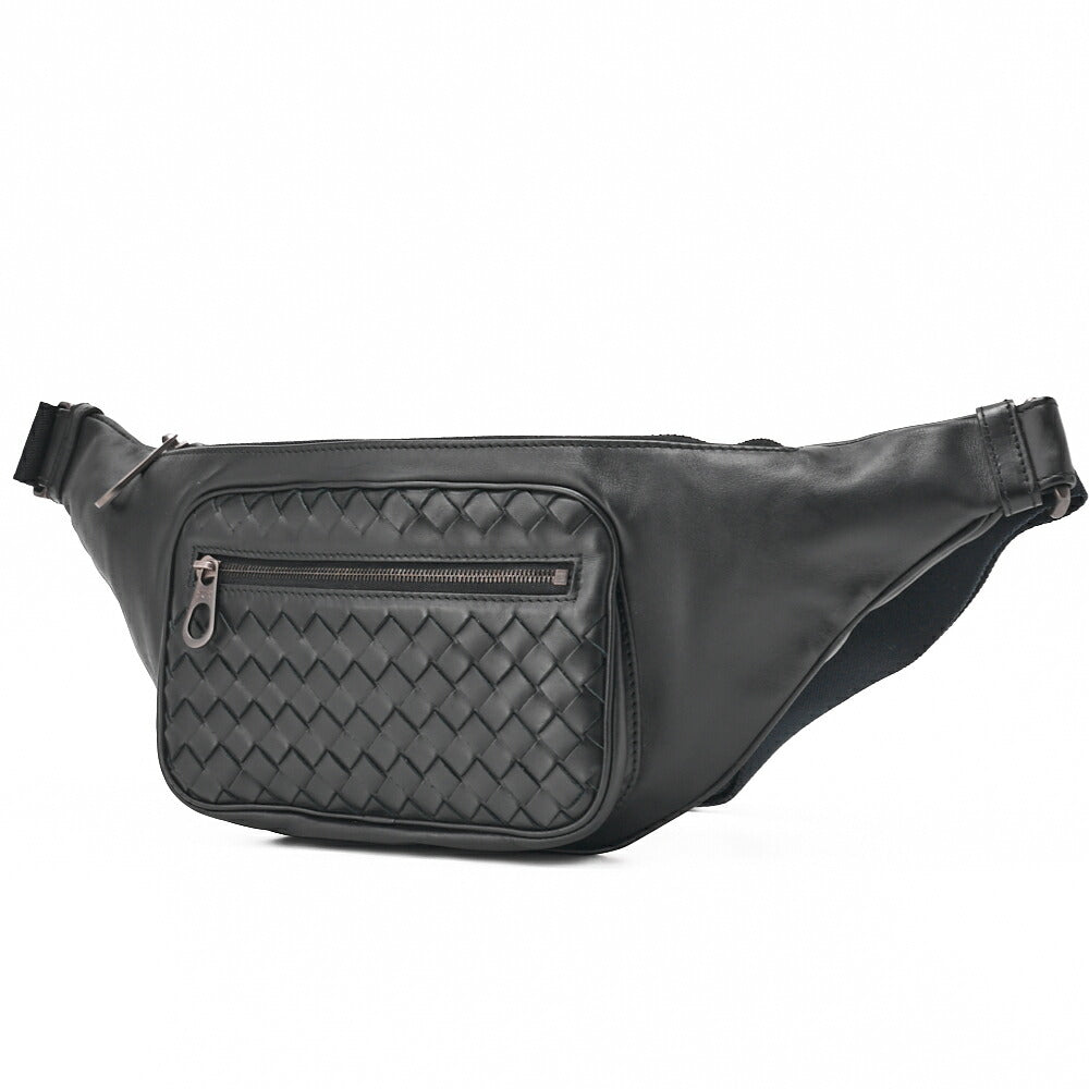 Bottega Veneta Messenger Bag Waist Pouch Intrecciato Lambskin Black Gold-Tone Hardware Pre-Owned