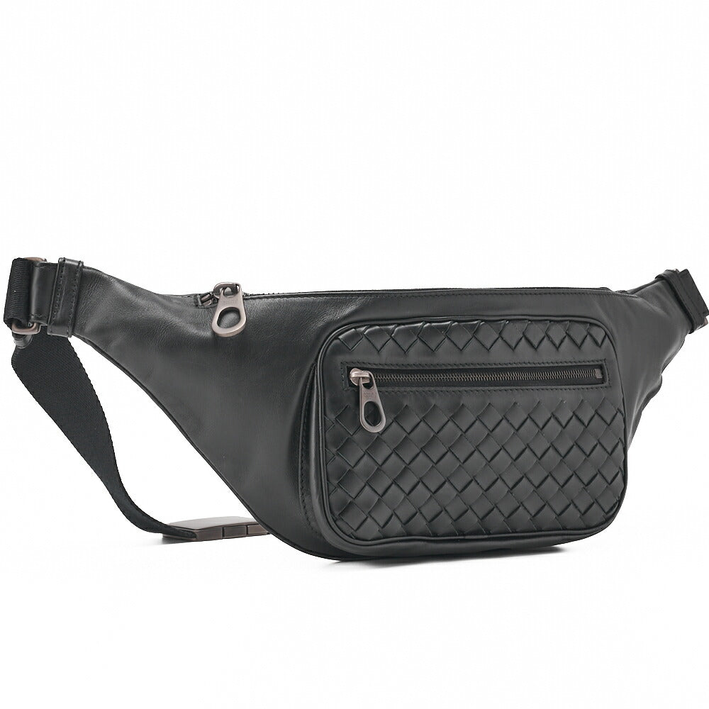 Bottega Veneta Messenger Bag Waist Pouch Intrecciato Lambskin Black Gold-Tone Hardware Pre-Owned