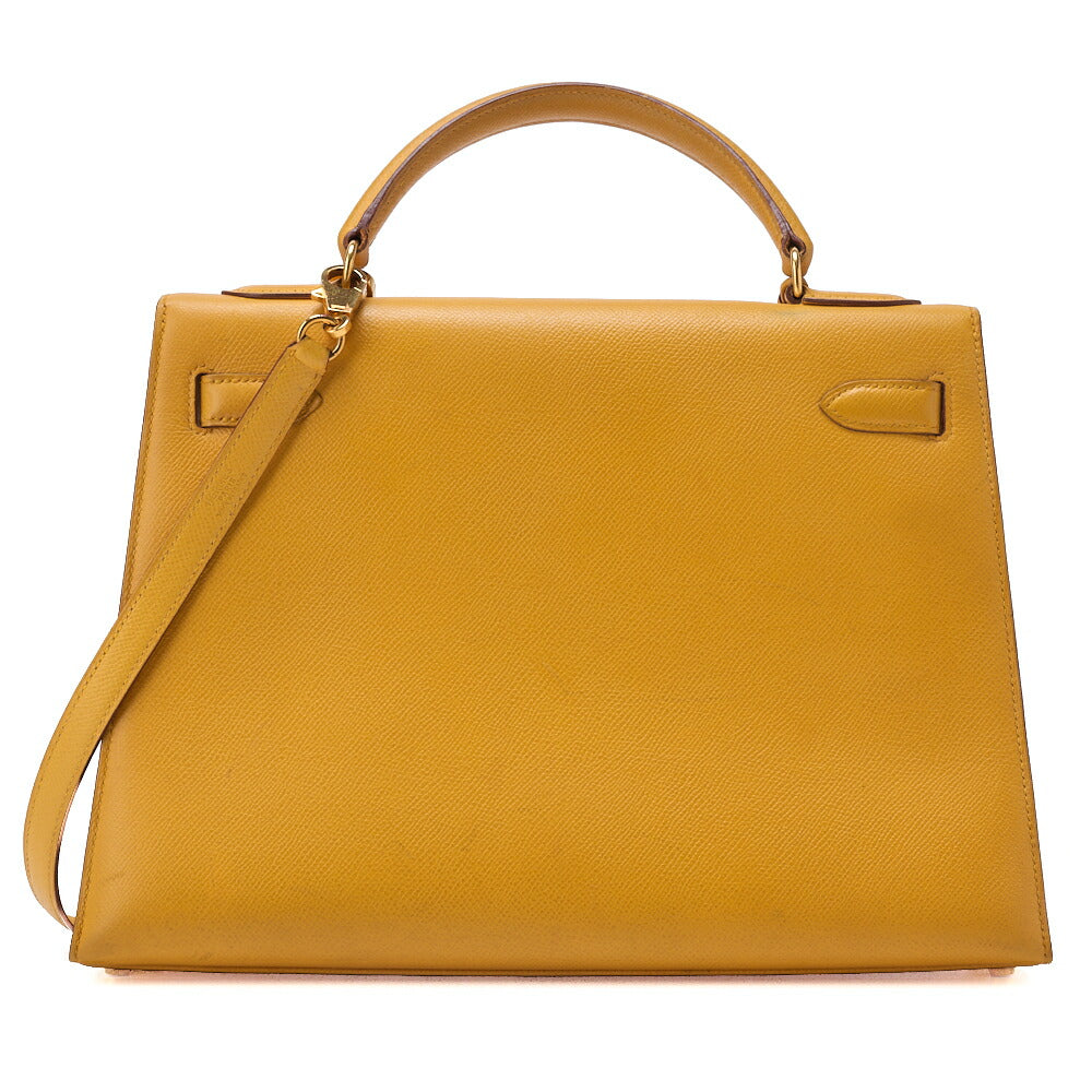 HERMES Kelly 32 Handbag, Kushbel Yellow, Gold-Tone Hardware, Pre-Owned