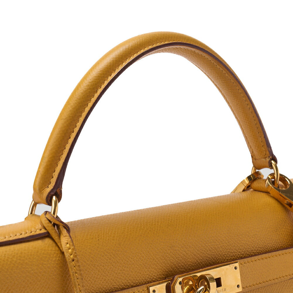 HERMES Kelly 32 Handbag, Kushbel Yellow, Gold-Tone Hardware, Pre-Owned