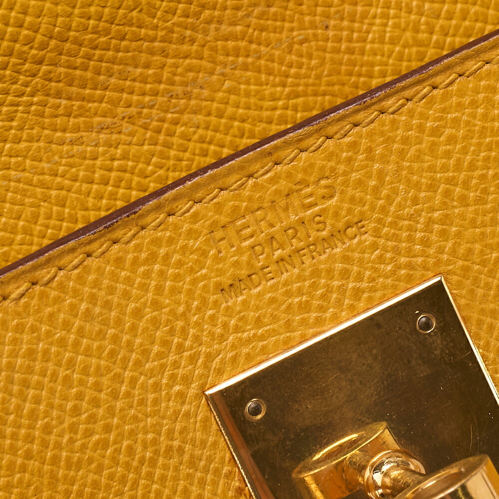 HERMES Kelly 32 Handbag, Kushbel Yellow, Gold-Tone Hardware, Pre-Owned