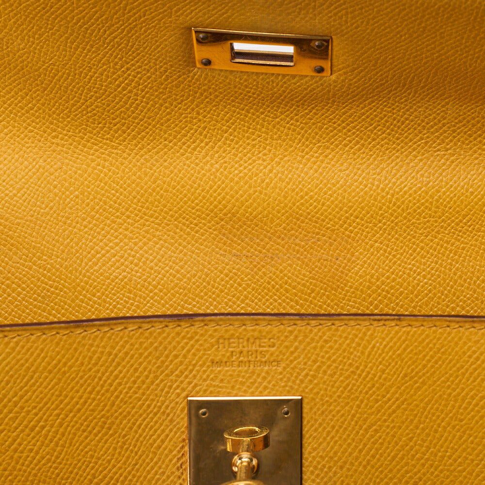 HERMES Kelly 32 Handbag, Kushbel Yellow, Gold-Tone Hardware, Pre-Owned