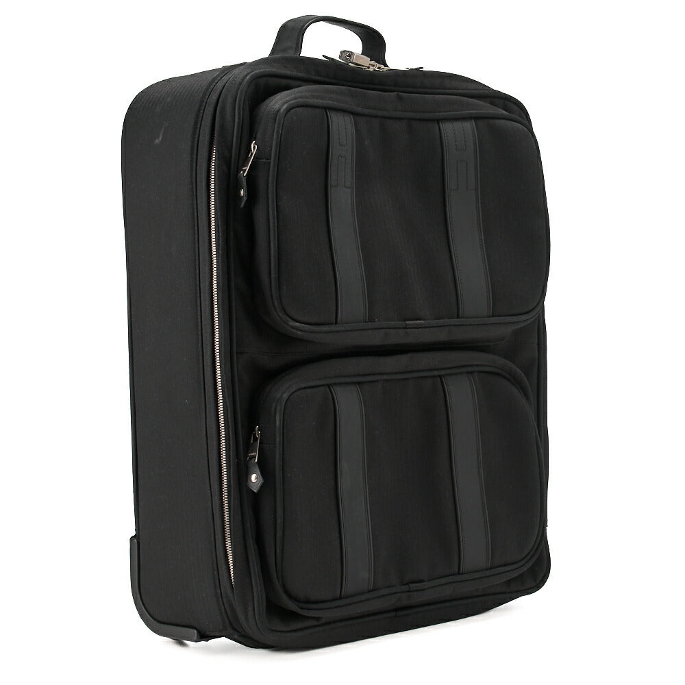HERMES Acapulco Carry Bag Toile Chevron Black Gold-Tone Hardware Pre-Owned