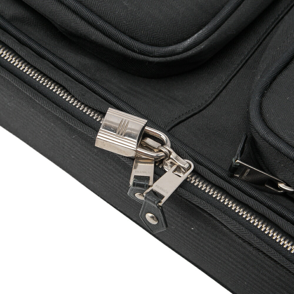 HERMES Acapulco Carry Bag Toile Chevron Black Gold-Tone Hardware Pre-Owned