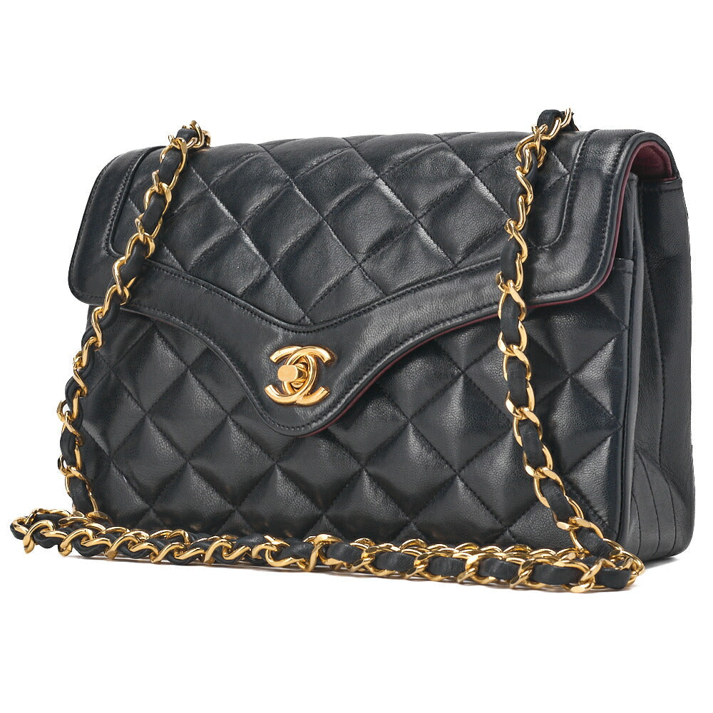 CHANEL Mini Shoulder Bag Matelasse Turn Lock Lambskin Navy Gold-Tone Hardware Pre-Owned