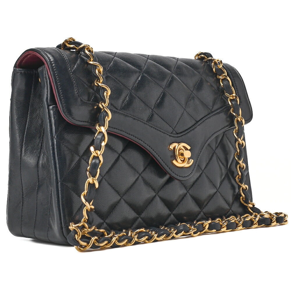 CHANEL Mini Shoulder Bag Matelasse Turn Lock Lambskin Navy Gold-Tone Hardware Pre-Owned