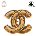 CHANEL Brooch, Coco Mark, Matelasse, Gold Plated, Gold, Gold-Tone Hardware, Pre-Owned