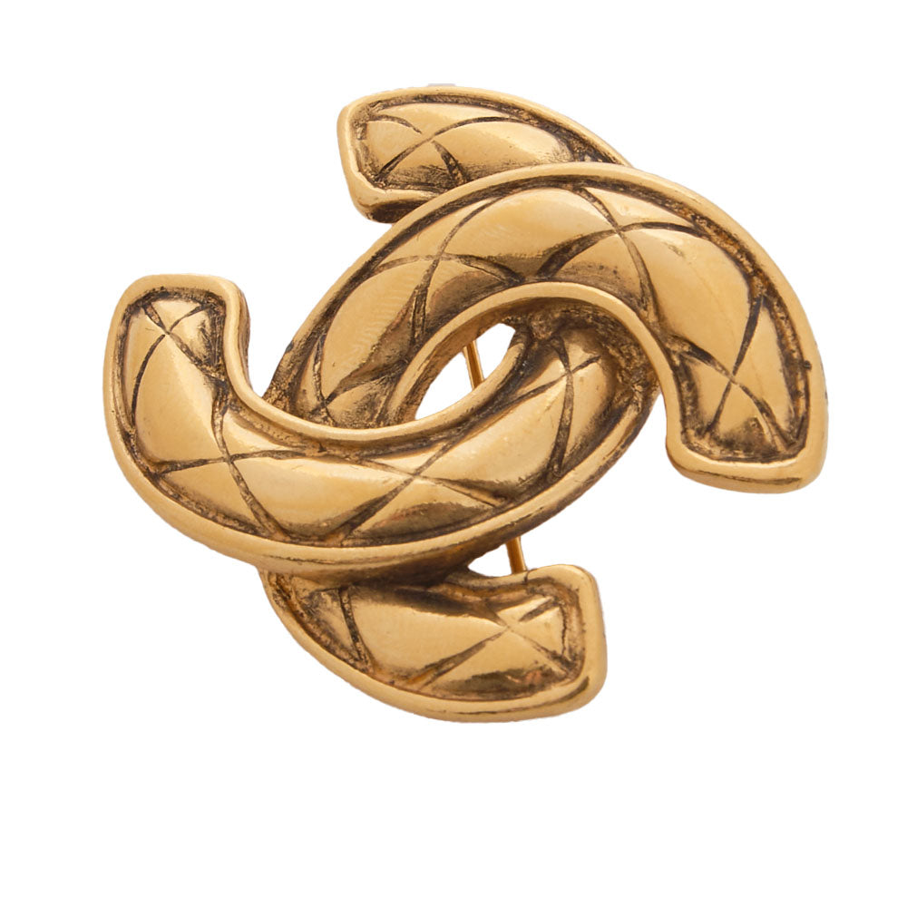 CHANEL Brooch, Coco Mark, Matelasse, Gold Plated, Gold, Gold-Tone Hardware, Pre-Owned