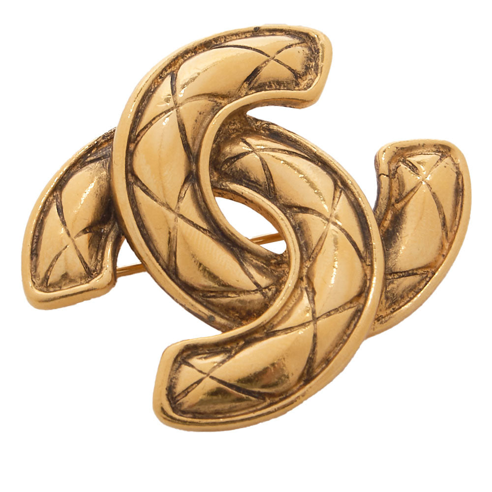 CHANEL Brooch, Coco Mark, Matelasse, Gold Plated, Gold, Gold-Tone Hardware, Pre-Owned