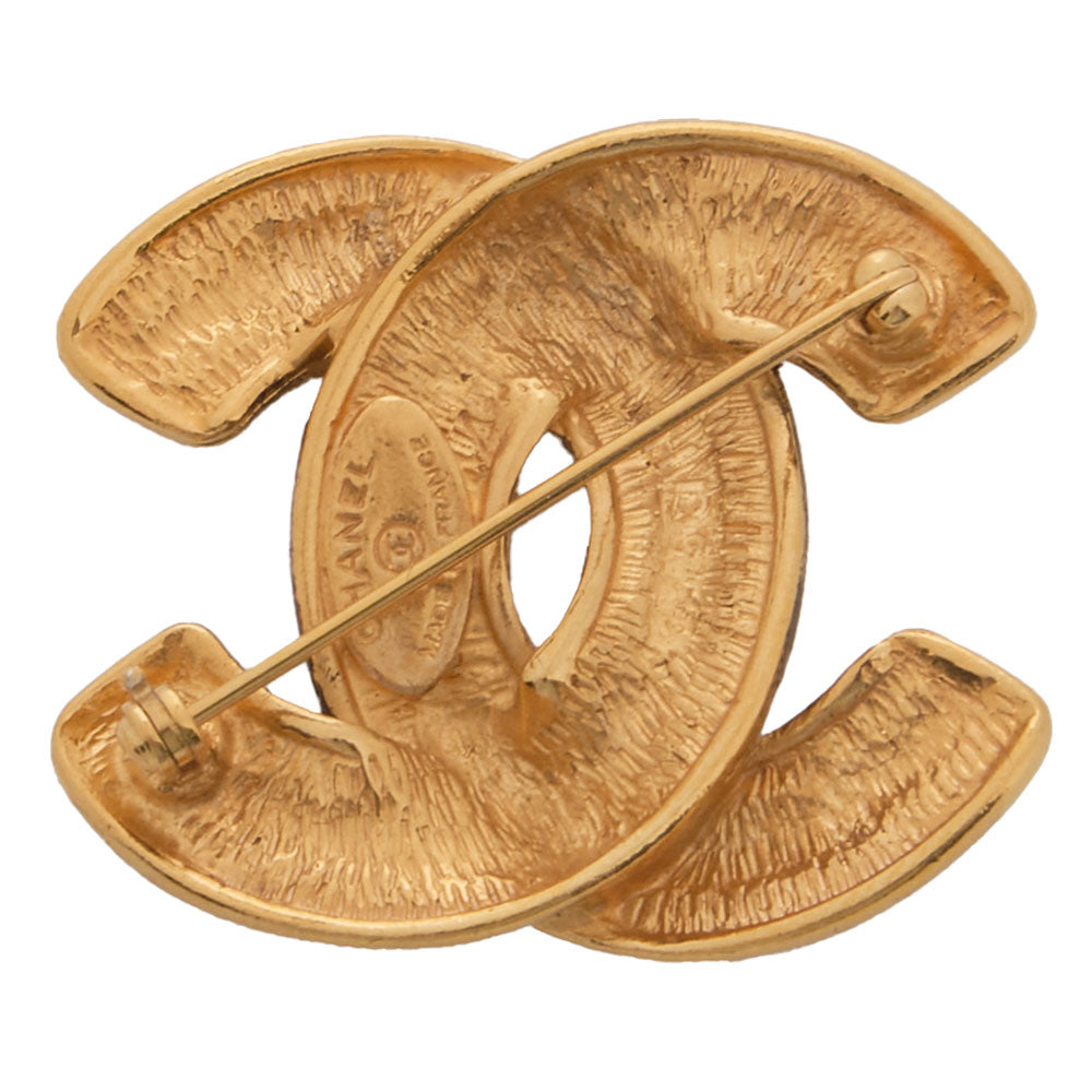 CHANEL Brooch, Coco Mark, Matelasse, Gold Plated, Gold, Gold-Tone Hardware, Pre-Owned