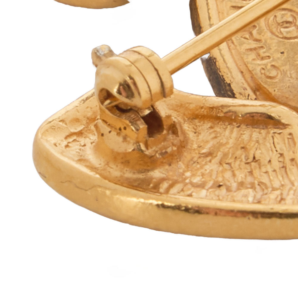 CHANEL Brooch, Coco Mark, Matelasse, Gold Plated, Gold, Gold-Tone Hardware, Pre-Owned