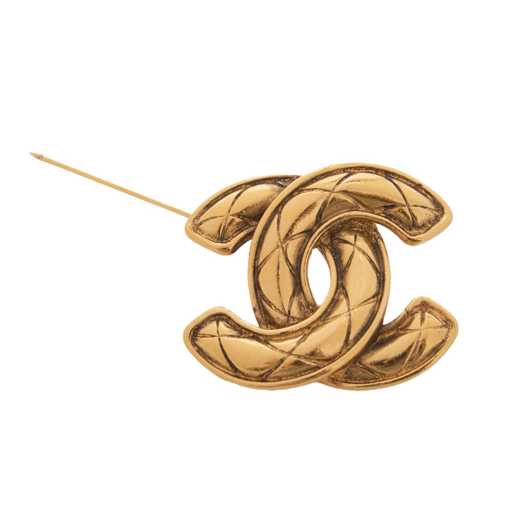 CHANEL Brooch, Coco Mark, Matelasse, Gold Plated, Gold, Gold-Tone Hardware, Pre-Owned