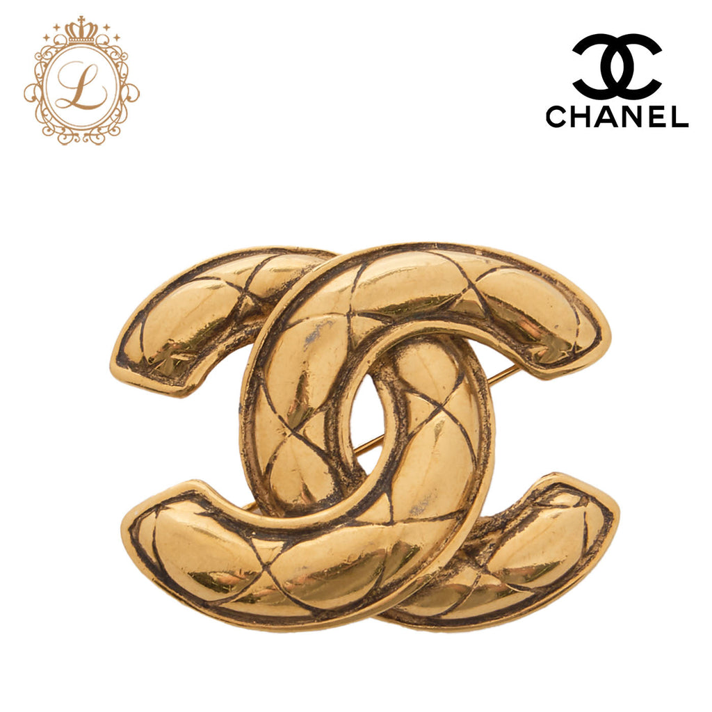 CHANEL Brooch, Coco Mark, Matelasse, Gold Plated, Gold, Gold-Tone Hardware, Pre-Owned