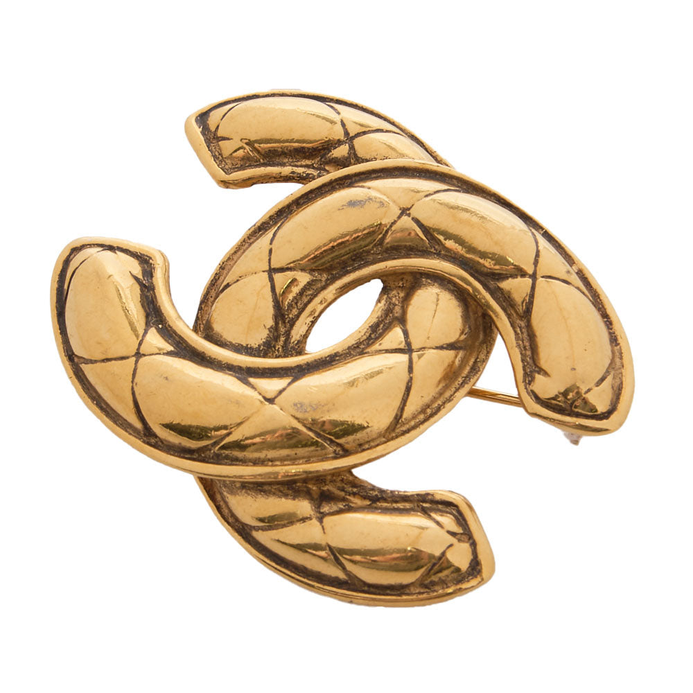 CHANEL Brooch, Coco Mark, Matelasse, Gold Plated, Gold, Gold-Tone Hardware, Pre-Owned