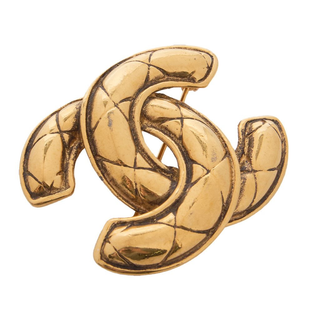 CHANEL Brooch, Coco Mark, Matelasse, Gold Plated, Gold, Gold-Tone Hardware, Pre-Owned