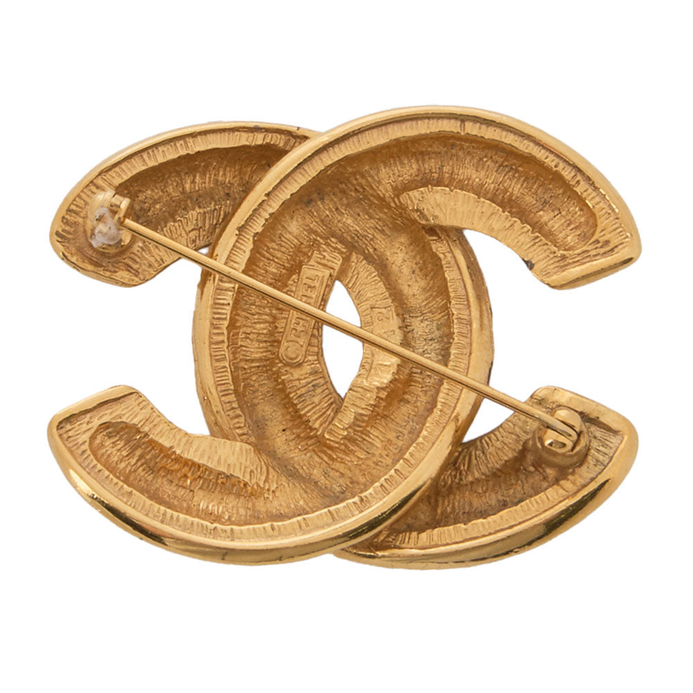 CHANEL Brooch, Coco Mark, Matelasse, Gold Plated, Gold, Gold-Tone Hardware, Pre-Owned