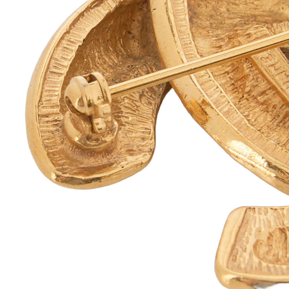 CHANEL Brooch, Coco Mark, Matelasse, Gold Plated, Gold, Gold-Tone Hardware, Pre-Owned