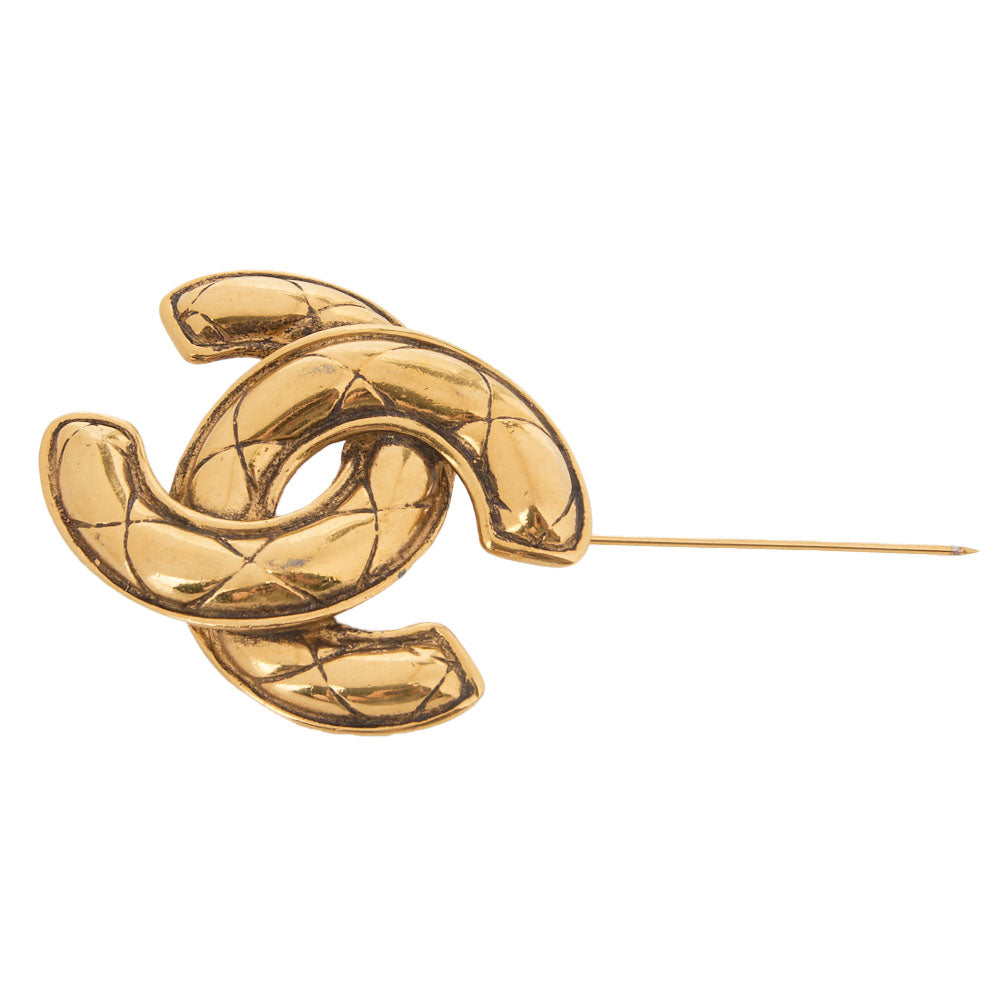 CHANEL Brooch, Coco Mark, Matelasse, Gold Plated, Gold, Gold-Tone Hardware, Pre-Owned