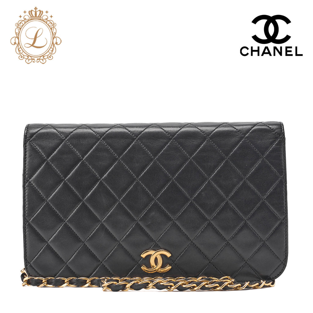 CHANEL Chain Shoulder Bag Matelasse Push Lock Lambskin Black Gold-Tone Hardware Pre-Owned
