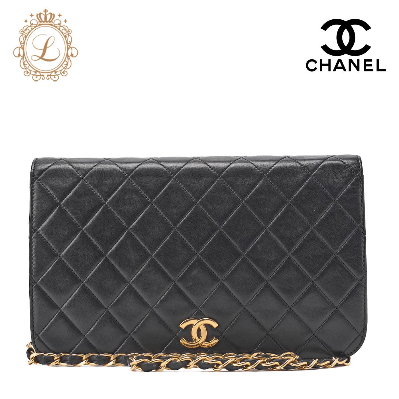 CHANEL Chain Shoulder Bag Matelasse Push Lock Lambskin Black Gold-Tone Hardware Pre-Owned