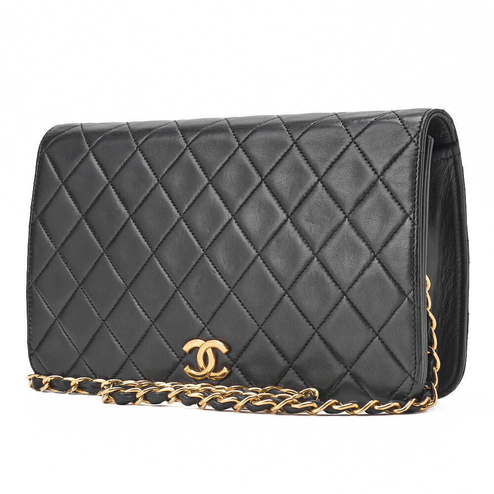 CHANEL Chain Shoulder Bag Matelasse Push Lock Lambskin Black Gold-Tone Hardware Pre-Owned