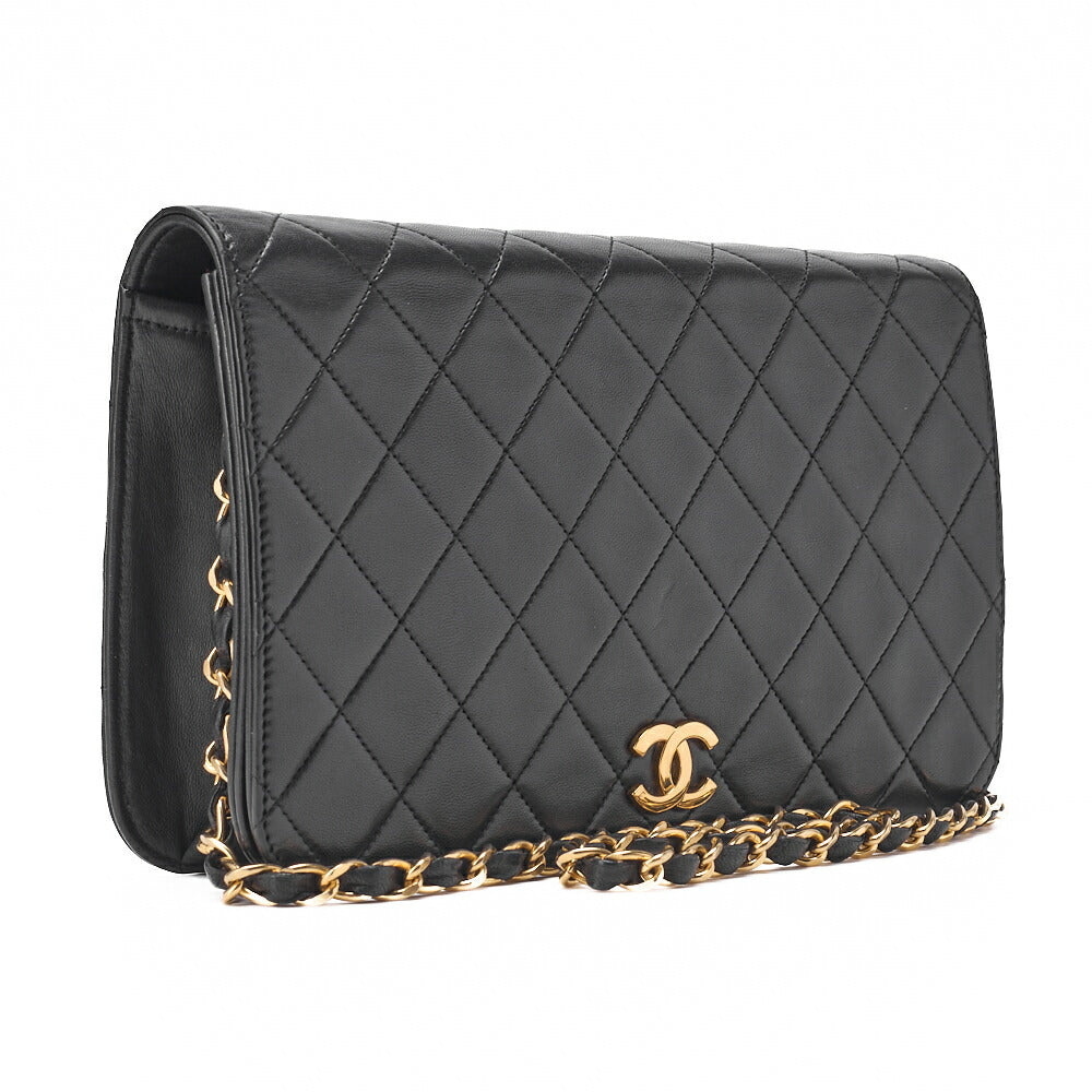 CHANEL Chain Shoulder Bag Matelasse Push Lock Lambskin Black Gold-Tone Hardware Pre-Owned