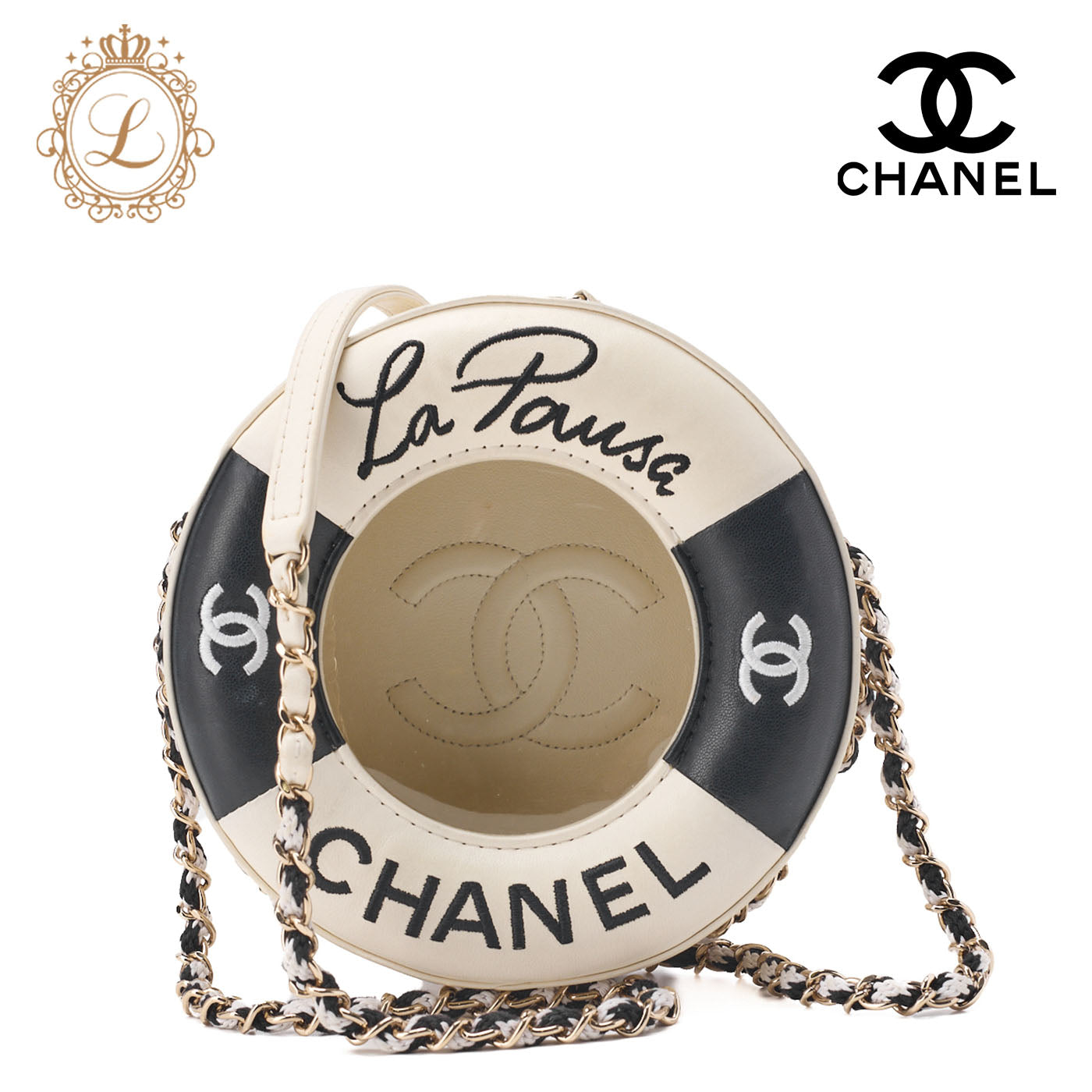CHANEL Shoulder Bag, Float Chain Shoulder, Lambskin and Vinyl, Black, Gold-Tone Hardware, Pre-Owned