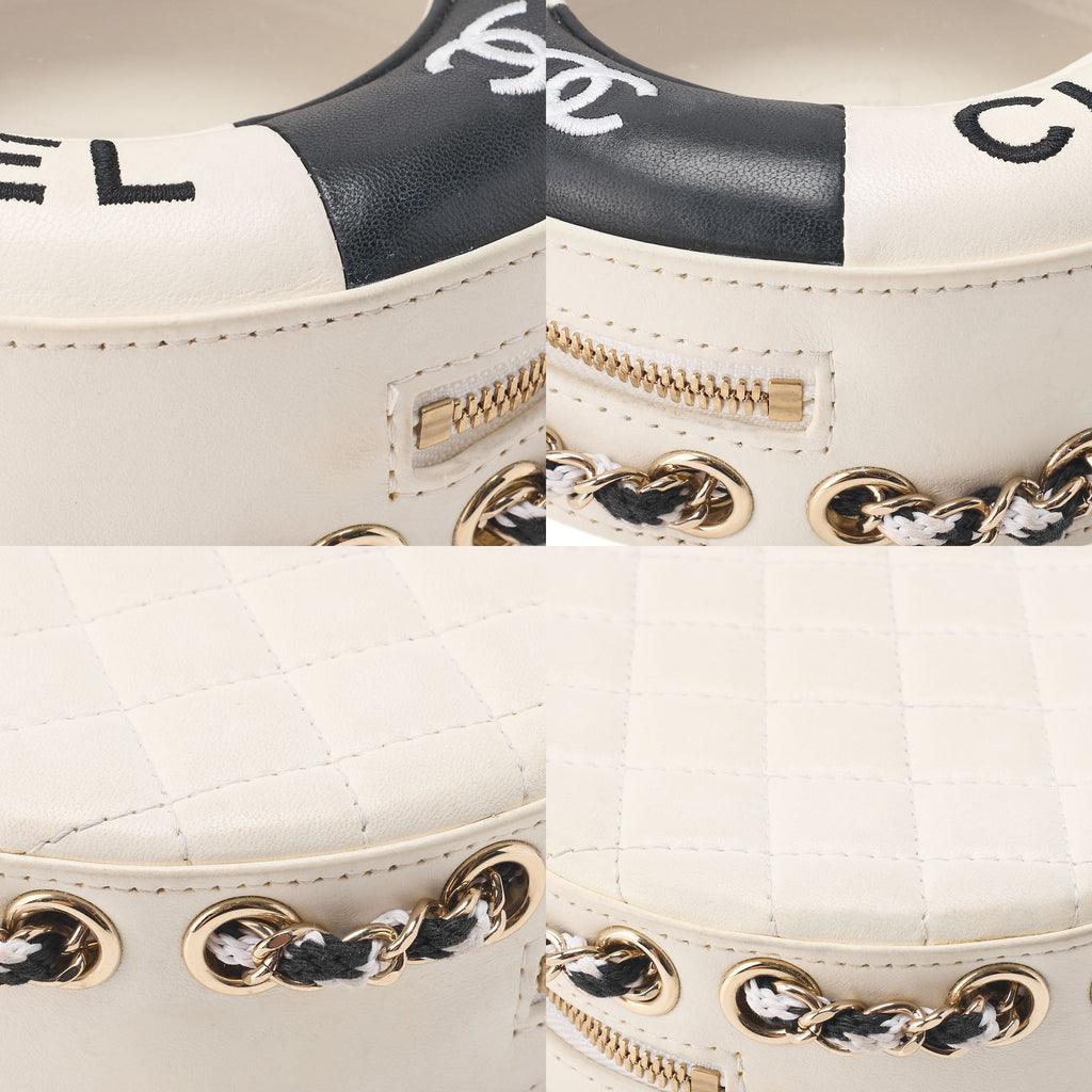 CHANEL Shoulder Bag, Float Chain Shoulder, Lambskin and Vinyl, Black, Gold-Tone Hardware, Pre-Owned