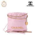 Chanel 22 Mini Drawstring Chain Shoulder Bag, Calfskin, Pink, Gold-Tone Hardware, Pre-Owned