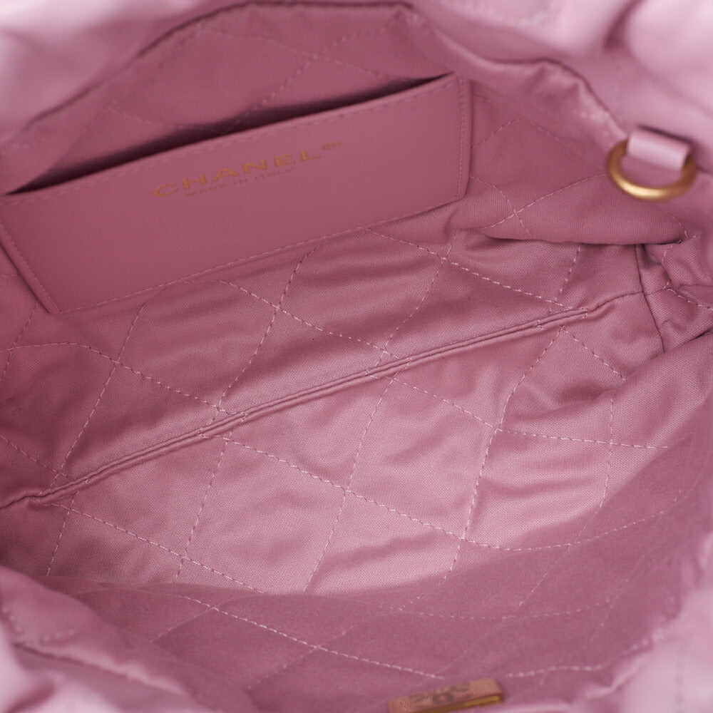 Chanel 22 Mini Drawstring Chain Shoulder Bag, Calfskin, Pink, Gold-Tone Hardware, Pre-Owned