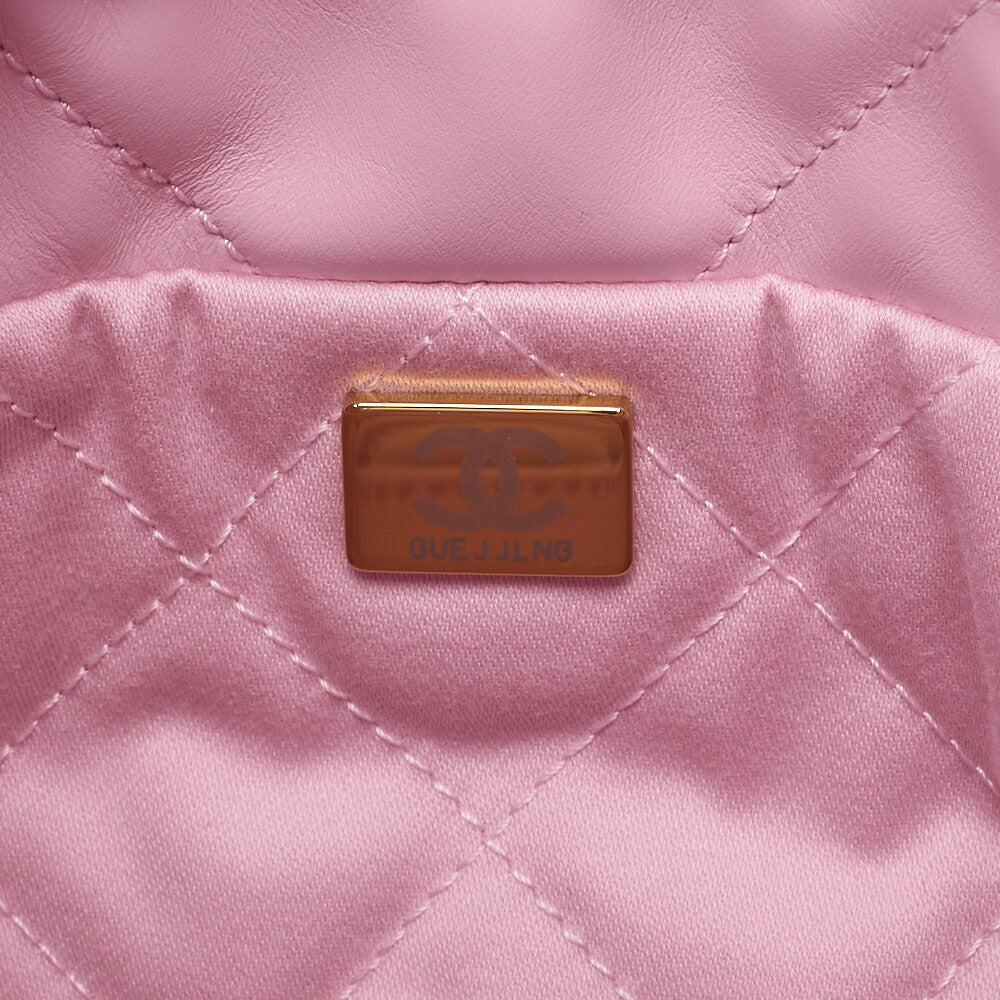 Chanel 22 Mini Drawstring Chain Shoulder Bag, Calfskin, Pink, Gold-Tone Hardware, Pre-Owned