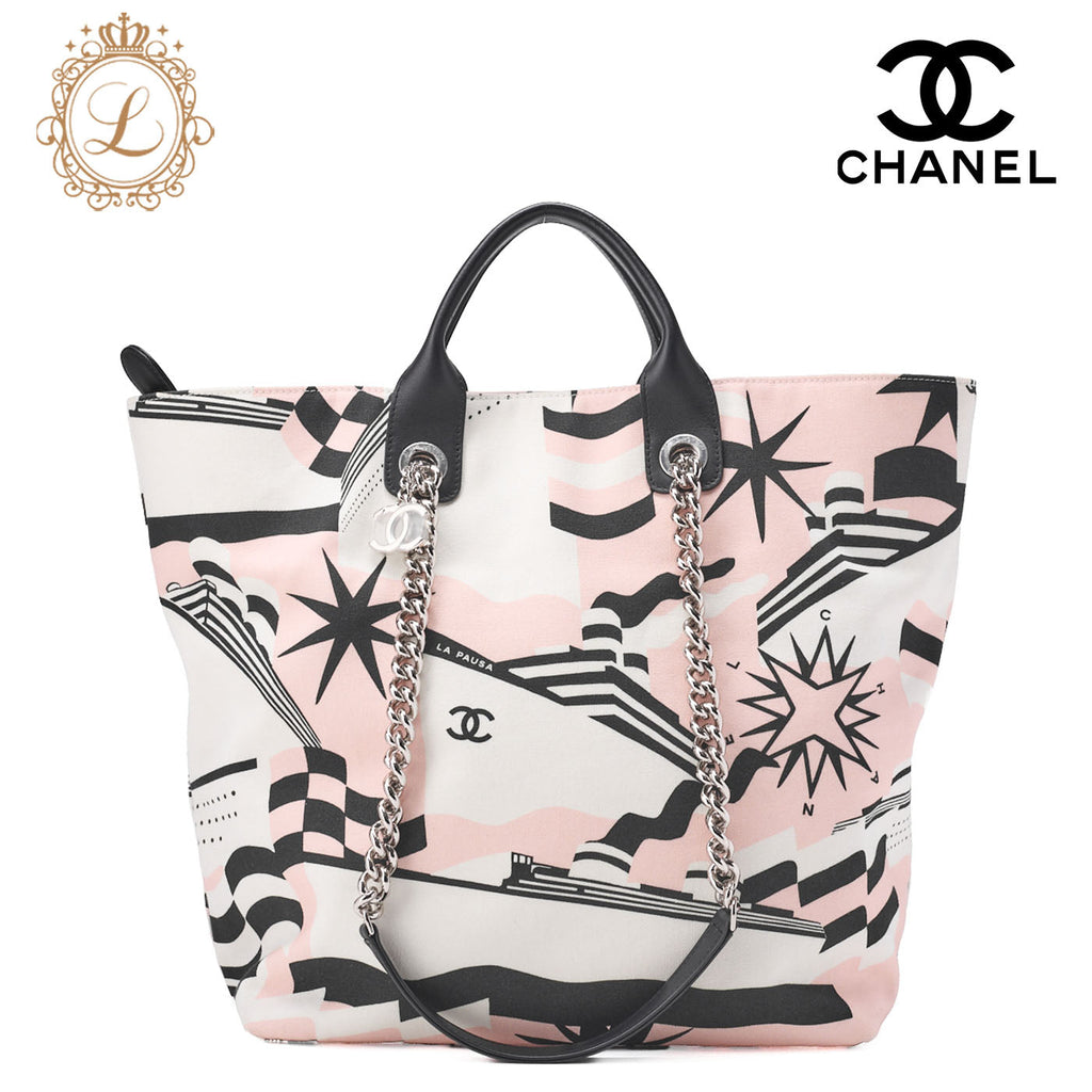 CHANEL Shoulder Tote Bag Cruise Line Coco Charm Canvas Multicolor Silver-Tone Hardware Pre-Owned