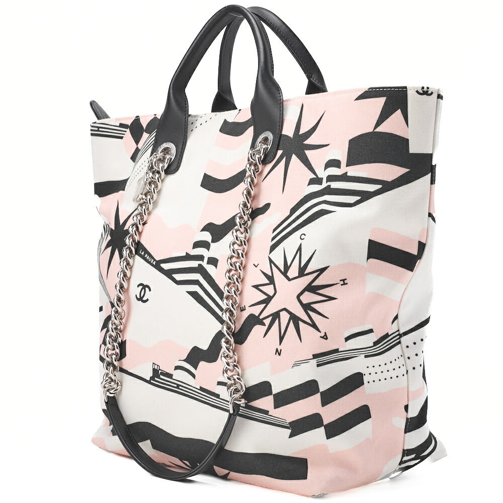 CHANEL Shoulder Tote Bag Cruise Line Coco Charm Canvas Multicolor Silver-Tone Hardware Pre-Owned