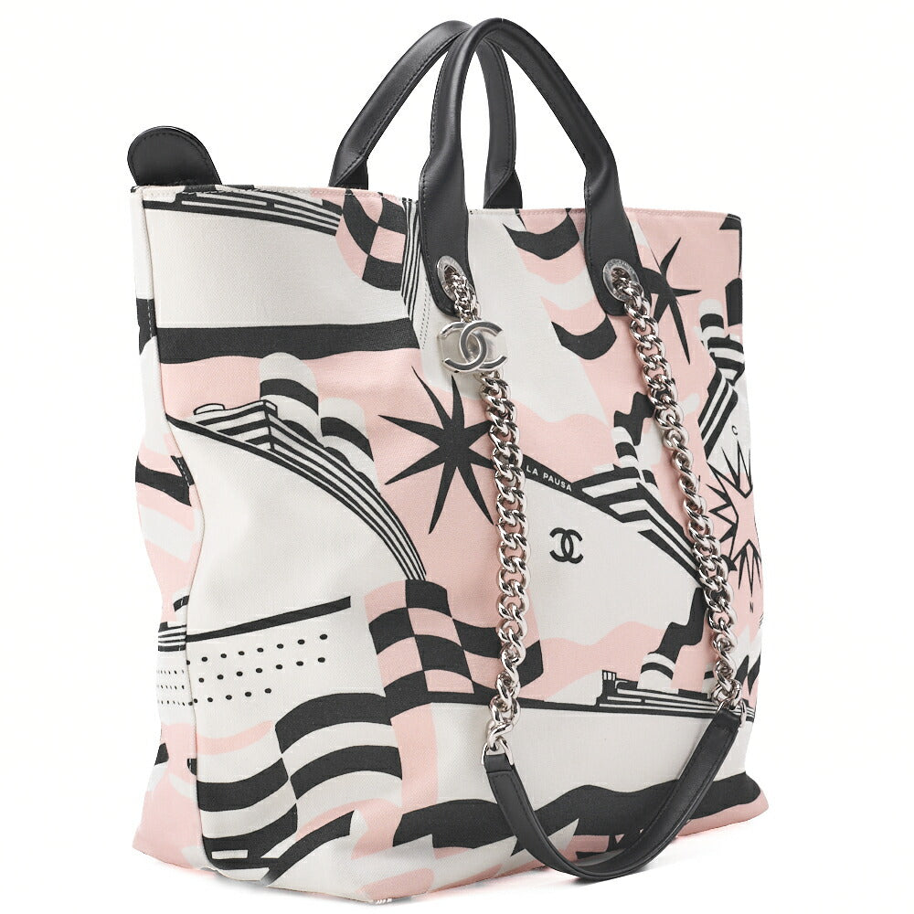 CHANEL Shoulder Tote Bag Cruise Line Coco Charm Canvas Multicolor Silver-Tone Hardware Pre-Owned
