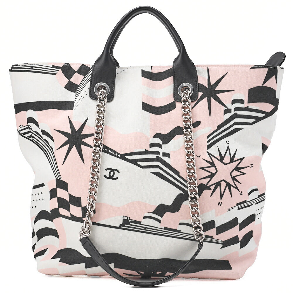 CHANEL Shoulder Tote Bag Cruise Line Coco Charm Canvas Multicolor Silver-Tone Hardware Pre-Owned