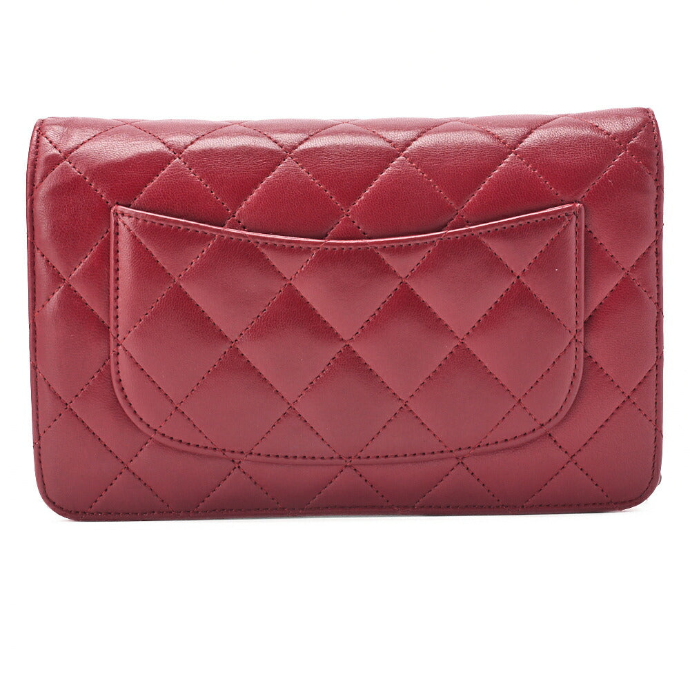 CHANEL Chain Wallet Matelasse Lambskin Red Silver-Tone Hardware Pre-Owned