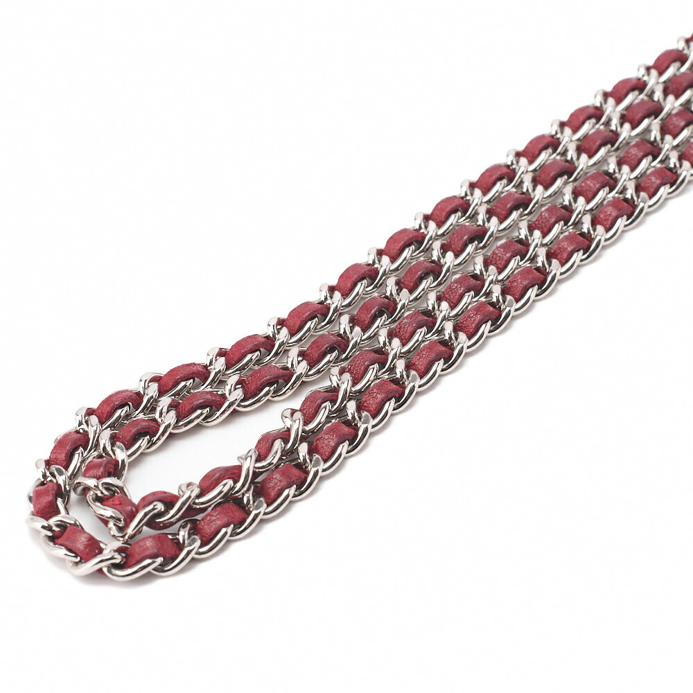 CHANEL Chain Wallet Matelasse Lambskin Red Silver-Tone Hardware Pre-Owned