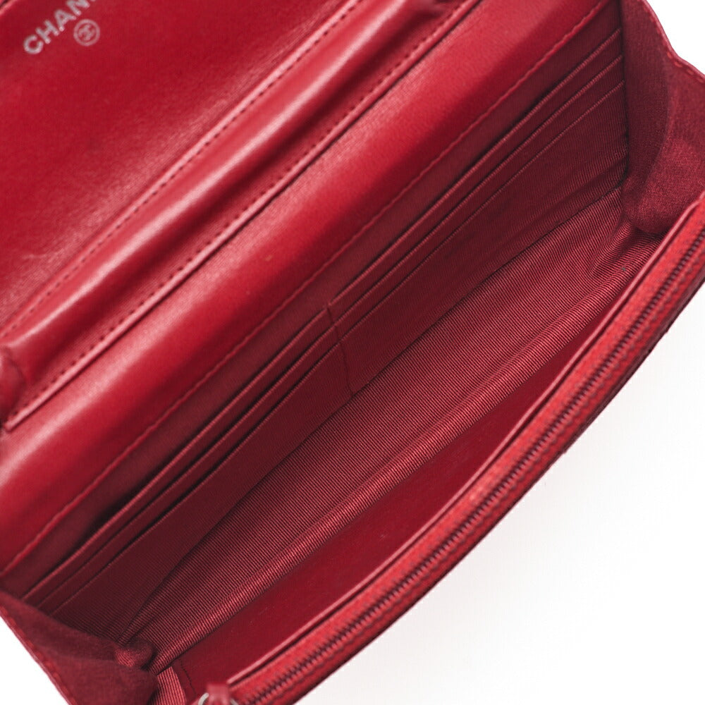 CHANEL Chain Wallet Matelasse Lambskin Red Silver-Tone Hardware Pre-Owned