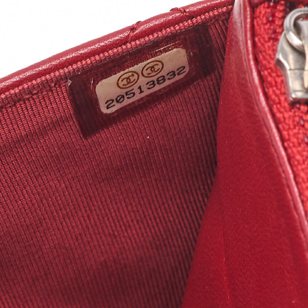 CHANEL Chain Wallet Matelasse Lambskin Red Silver-Tone Hardware Pre-Owned