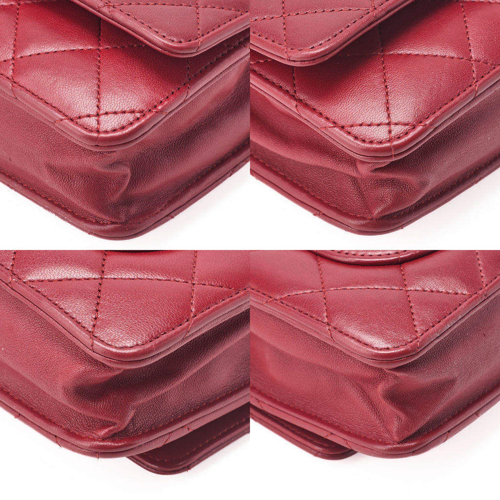 CHANEL Chain Wallet Matelasse Lambskin Red Silver-Tone Hardware Pre-Owned