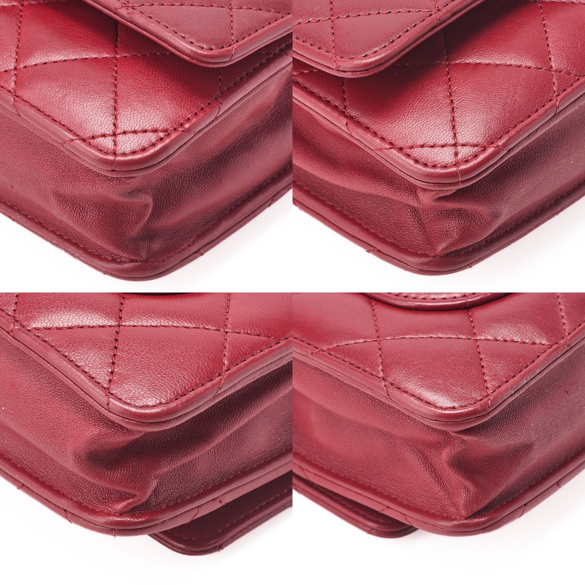 CHANEL Chain Wallet Matelasse Lambskin Red Silver-Tone Hardware Pre-Owned