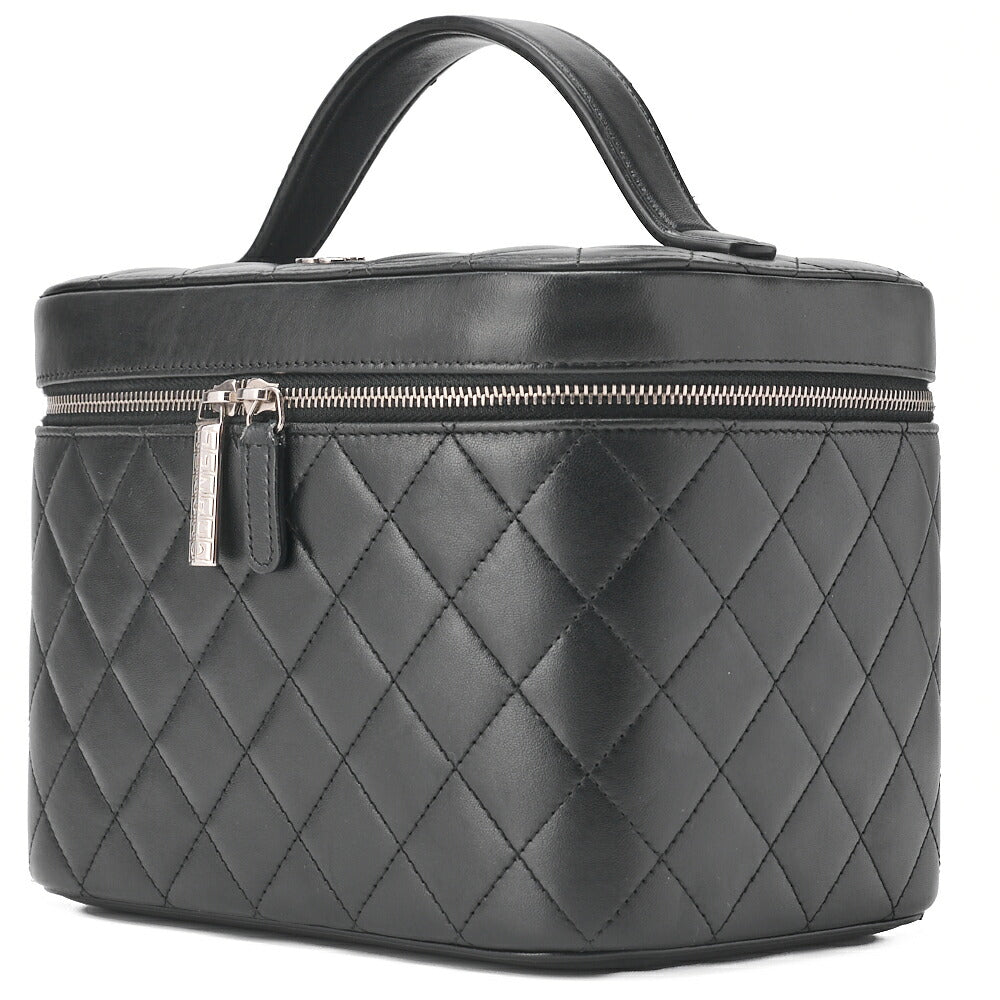 CHANEL Vanity Handbag Matelasse Lambskin Black Silver-Tone Hardware Pre-Owned