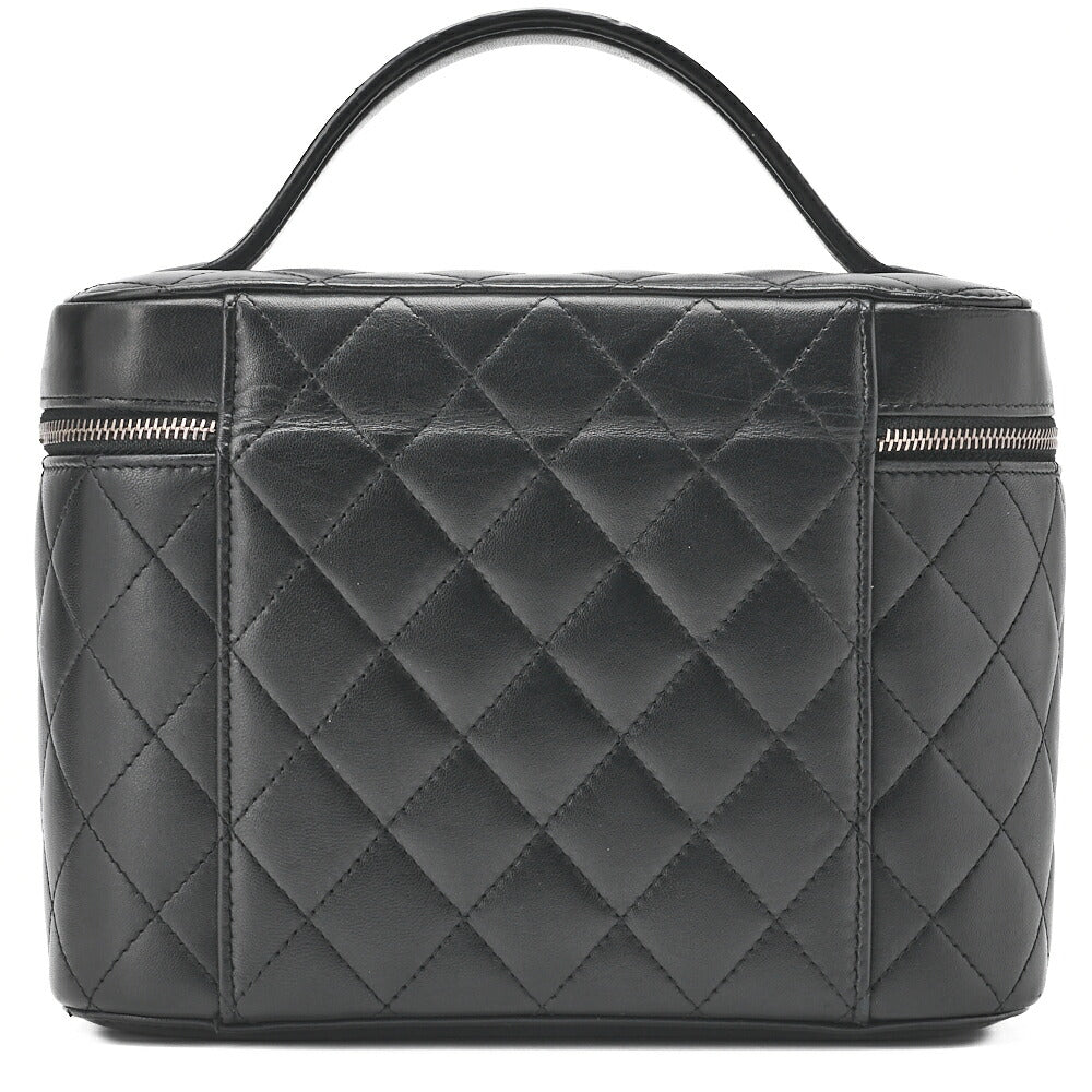 CHANEL Vanity Handbag Matelasse Lambskin Black Silver-Tone Hardware Pre-Owned