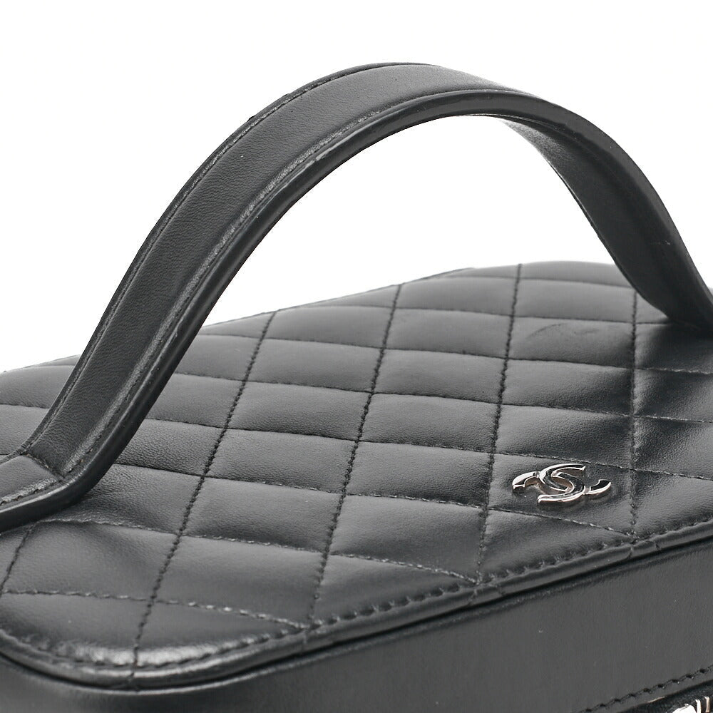 CHANEL Vanity Handbag Matelasse Lambskin Black Silver-Tone Hardware Pre-Owned