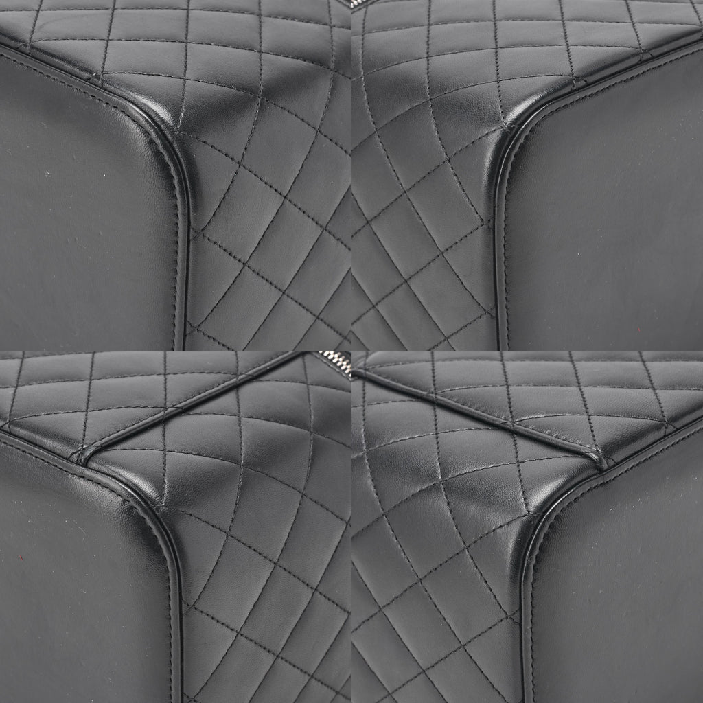 CHANEL Vanity Handbag Matelasse Lambskin Black Silver-Tone Hardware Pre-Owned